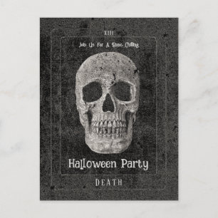 Invitation Carte Postale Gothique Vintage crâne noir Tarot Halloween Party