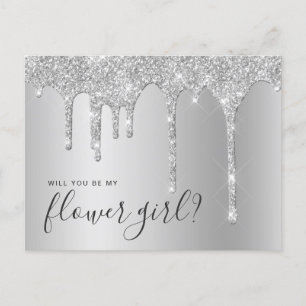 Invitation Carte Postale Gouttes de paillettes d'argent serez-vous ma demoi