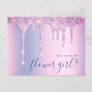 Invitation Carte Postale Gouttes de paillettes violettes serez-vous ma demo