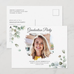 Invitation Carte Postale Grad 2022 Eucalyptus Greenery Succulent Graduation