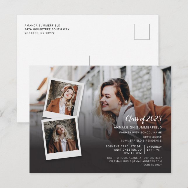 Invitation Carte Postale Grad 2025 Modern Minimalist Graduation Party (Devant / Derrière)