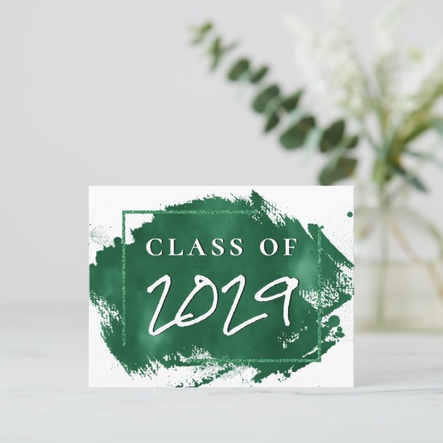 Invitation Carte Postale Grad peint | Green Splatter Brushstroke Party (Debout devant)