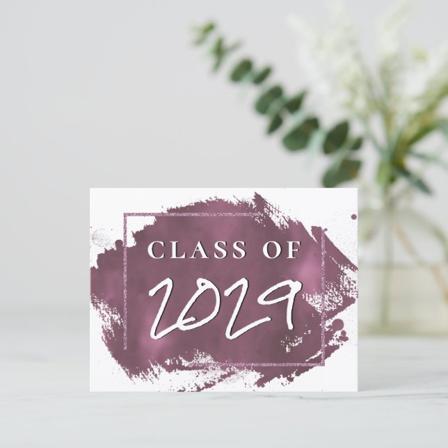 Invitation Carte Postale Grad peint | Mauve Pink Splash Smudge Graduation (Debout devant)