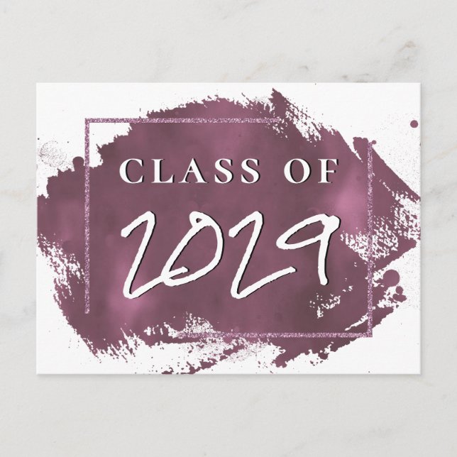 Invitation Carte Postale Grad peint | Mauve Pink Splash Smudge Graduation (Devant)