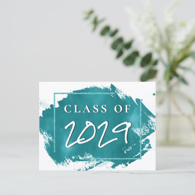 Invitation Carte Postale Grad peint | Turquoise Splatter Brushstroke Party (Debout devant)