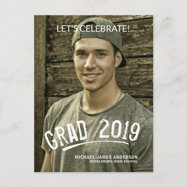 Invitation Carte Postale Graduation 2019 Masculine Grunge Lettered Photo (Devant)