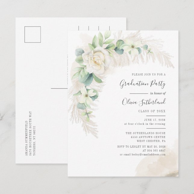 Invitation Carte Postale Graduation 2025 Eucalyptus Grad Party (Devant / Derrière)