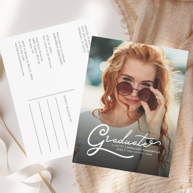 Invitation Carte Postale Graduation 2025 Photo Grad Party Script (Graduation 2025 Photo Grad Party Script Invitation Postcard)