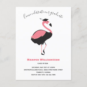 Invitation Carte Postale Graduation d'animal de Flamant rose rose