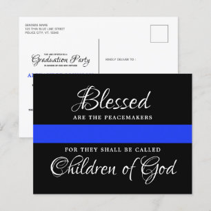 Invitation Carte Postale Graduation de la police mince ligne bleue