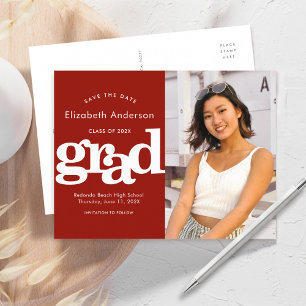 Invitation Carte Postale Graduation enregistrer date photo bold typographie