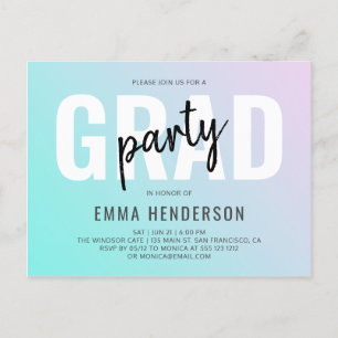 Invitation Carte Postale Graduation Party Modern Gradient Bold