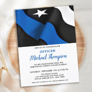 Invitation Carte Postale Graduation Police Drapeau américain Ligne Bleue Mi