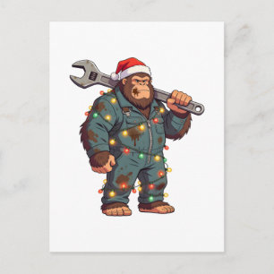 Invitation Carte Postale Grand Mécanicien Bigfoot Sasquatch Noël Col Bleu