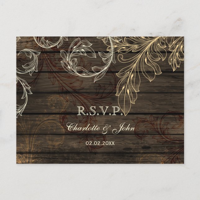 Invitation Carte Postale Grange bois rustique fleurir mariage rsvp (Devant)