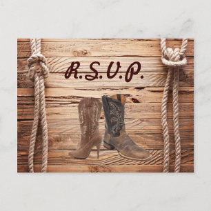 Invitation Carte Postale grange Cowboy Boots Western mariage campagnard rsv