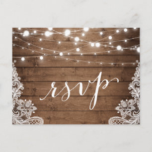 Invitation Carte Postale Grange Wood Twinkle lumières dentelle Rustique mar