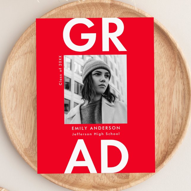 Invitation Carte Postale Gras Grad Red Photo Party Graduation (Créateur téléchargé)