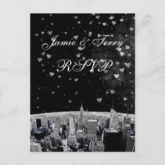 Invitation Carte Postale Gravé #2 Ciel de NYC Noir Blanc Cœur RSVP 1