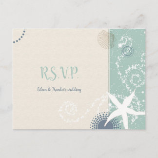 Invitation Carte Postale Grayed Jade Beach Meal Choice RSVP