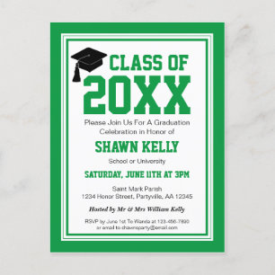 Invitation Carte Postale Green and White Graduation Party