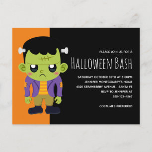 Invitation Carte Postale Green Frankenstein Monster Halloween