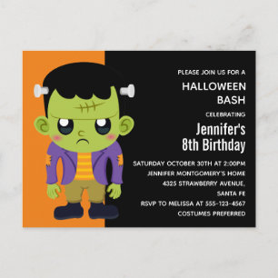 Invitation Carte Postale Green Frankenstein Monster Halloween Anniversaire