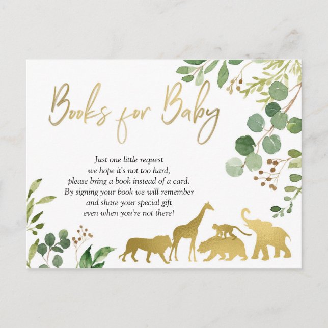 Invitation Carte Postale Green Safari Baby shower animal Livres pour bébé (Devant)
