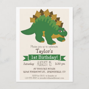 Invitation Carte Postale Green Stegosaurus Dinosaur fête d'anniversaire pou