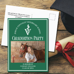 Invitation Carte Postale Green Veterinary School Photo Graduation Party