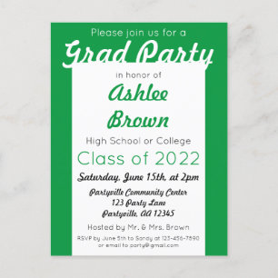 Invitation Carte Postale Green White Bold Grad Party Grad