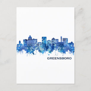 Invitation Carte Postale Greensboro Caroline du Nord Skyline bleu