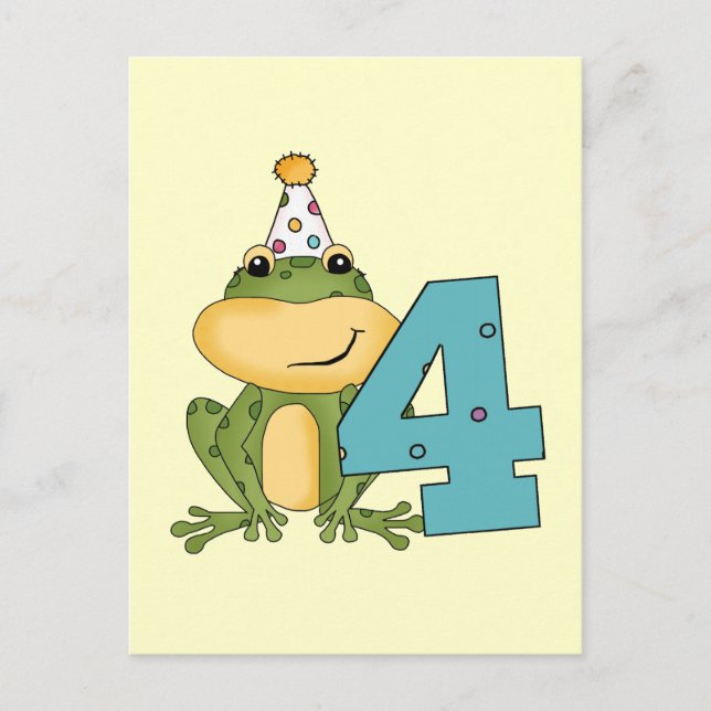 Invitation Carte Postale Grenouille de fête 4e anniversaire T-shirts et cad (Devant)