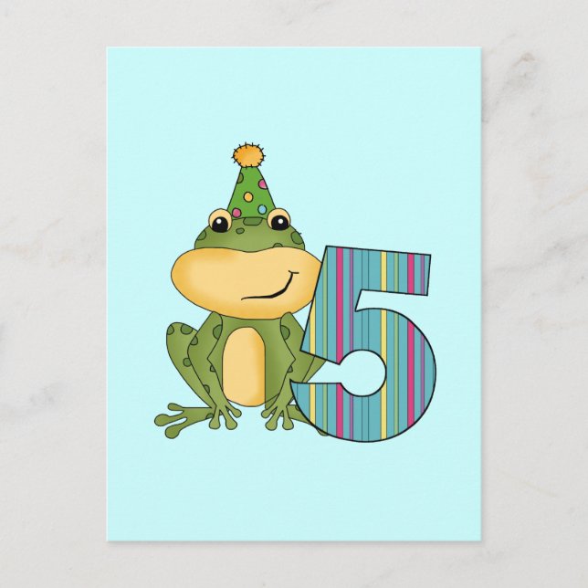 Invitation Carte Postale Grenouille de fête 5e anniversaire T-shirts et cad (Devant)