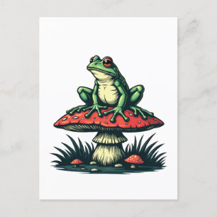 Invitation Carte Postale Grenouille sur champignon Cottagecore Forêt de cha
