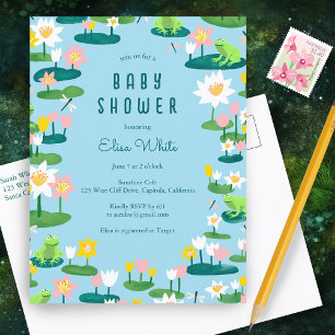 Invitation Carte Postale Grenouilles et Lily Pads BABY SHOWER sur mesure