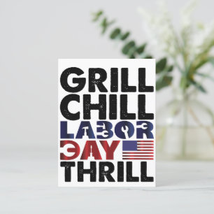 Invitation Carte Postale Grill Usa America Fête du Travail Chill Thrill Fêt