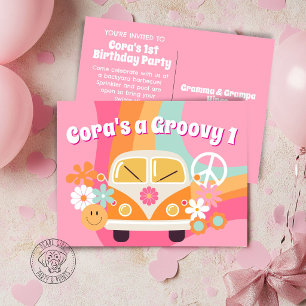 Invitation Carte Postale Groovy One 1er Anniversaire