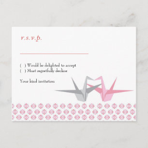 Invitation Carte Postale Grues Origami (Argent Rose) RSVP