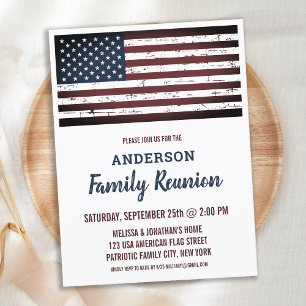 Invitation Carte Postale Grunge American Flag Réunion de famille patriotiqu