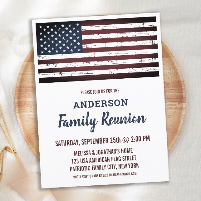 Invitation Carte Postale Grunge American Flag Réunion de famille patriotiqu (Créateur téléchargé)