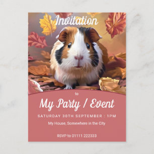 Invitation Carte Postale Guinée Pig & Falling Autumn Leaves Party / Événeme