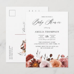 Invitation Carte Postale Guirlande de fleurs à l'aquarelle Bohème pour Baby