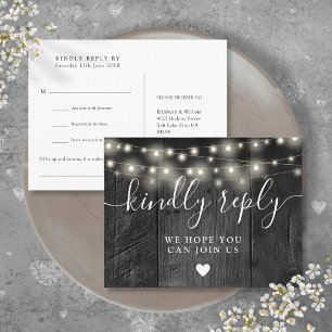 Invitation Carte Postale Guirlande Lumineuse Bois Demande de Chanson RSVP C