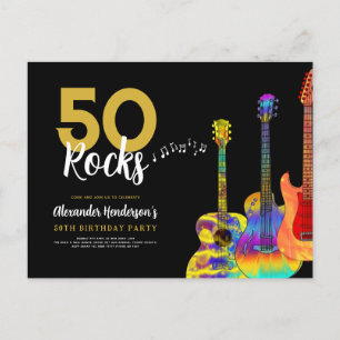 Invitation Carte Postale Guitares 50e anniversaire fête 50 Rocks