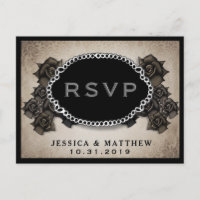 Halloween Antique Rose Brown RSVP Mariage PostCard
