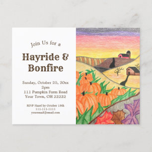 Invitation Carte Postale Halloween Citrouille Hayride Automne Folk Art