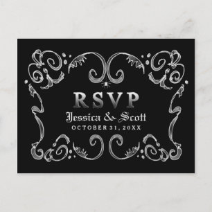 Invitation Carte Postale Halloween noir blanc gothique Scroll RSVP