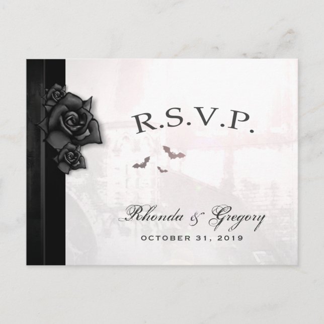 Invitation Carte Postale Halloween noir gothique correspondant RSVP PostCar (Devant)