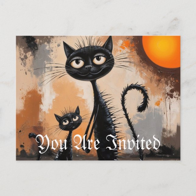 Invitation Carte Postale Halloween Petit Chat Gros Chat (Devant)
